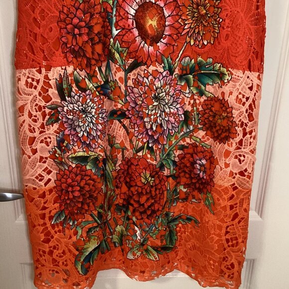 G L Women's Crochet Sleeveless Dress Orange Floral Fully Lined Colorful Tropical - Picture 3 of 9